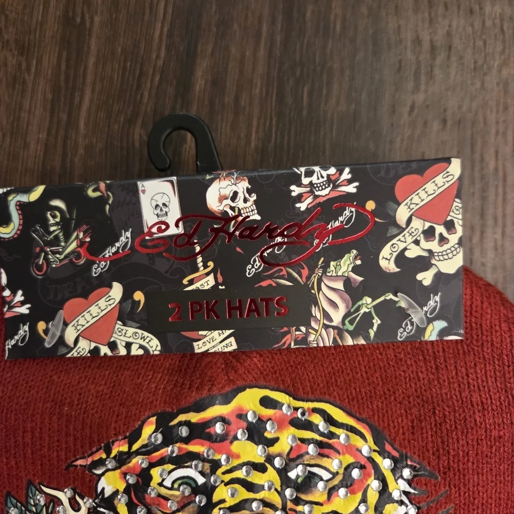 Nwt Unisex Ed Hardy Black and Red Skull Beanie